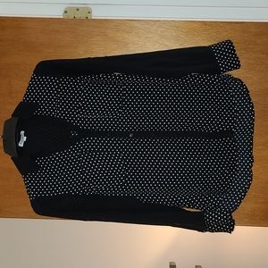 Express Portofino Shirt Black & White Polka-dot with Sheer Black Sleeves S